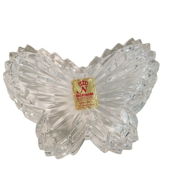 Crystal Butterfly Trinket Box Dish Nachtmann 24% Lead Bleikristall Germany VTG - Picture 9 of 12